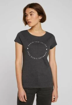 TOM TAILOR Denim T-shirt Z Nadrukiem - Grey White