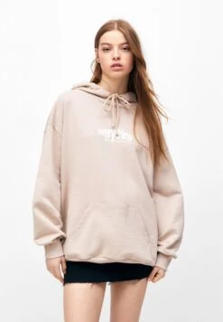 PULL & BEAR PRINTED - Bluza Z Kapturem - Stone