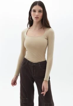 SQUARE NECK LONG SLEEVES - Bluzka Z Długim Rękawem - Safari