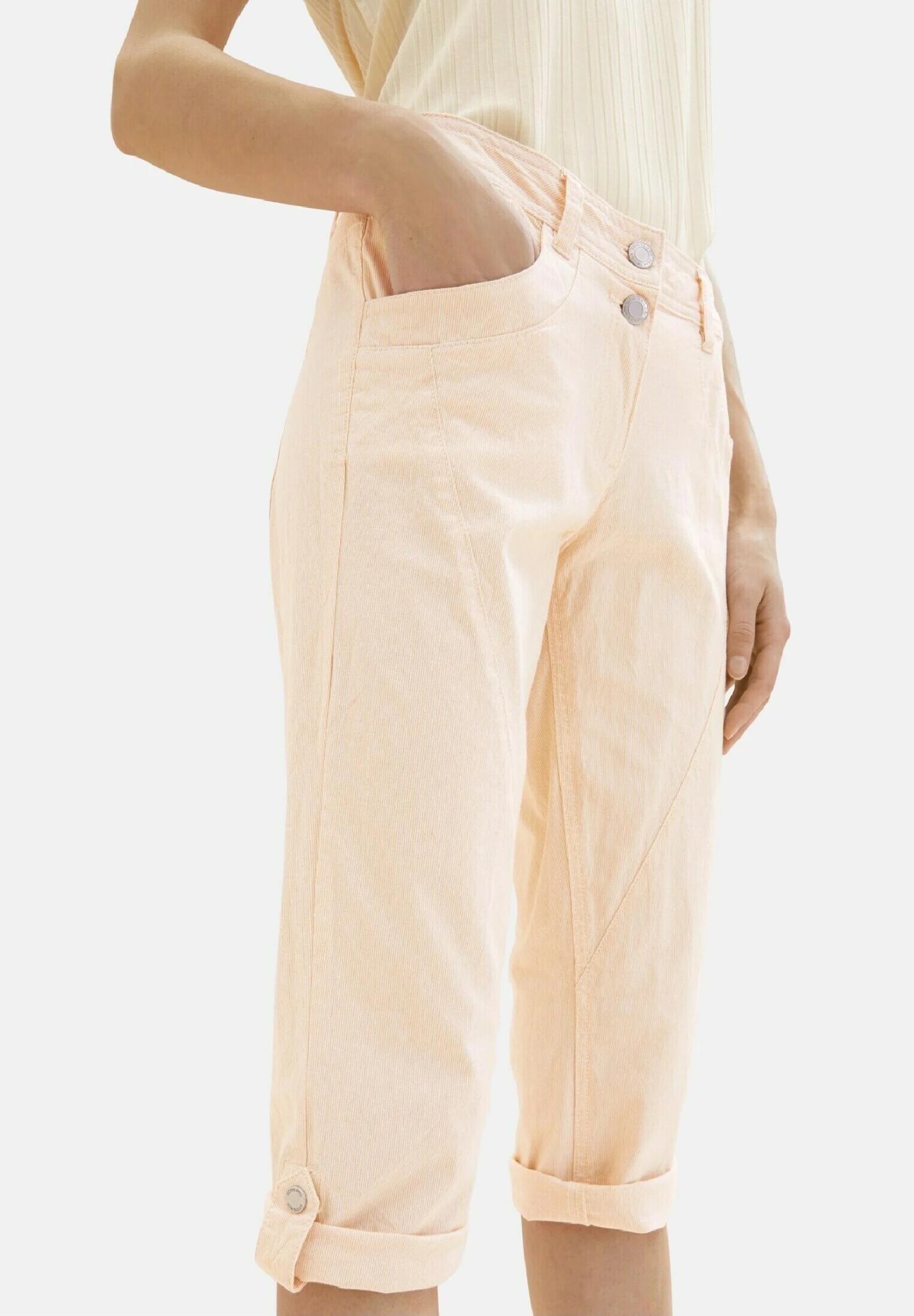 Tom Tailor 3/4 MIT TEILUNGSNAHT - Szorty - Fawn Beige Offwhite Stripe 4 Tom Tailor 3/4 MIT TEILUNGSNAHT - Szorty - Fawn Beige Offwhite Stripe - obrazek 4