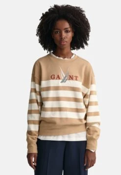 Gant SAIL GRAPHIC STRIPED CREW NECK - Bluza - Dark Khaki