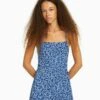 BERSHKA FLORAL PRINT WITH STRAPS - Kombinezon - Dark Blue