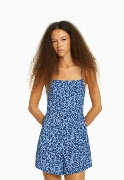 BERSHKA FLORAL PRINT WITH STRAPS - Kombinezon - Dark Blue