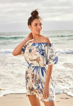 Next OFF SHOULDER STANDARD - Kombinezon - Ecru Palm Print