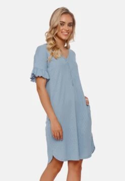 ZAPINANA NA NAPY Z AŻUROWEJ - Koszula Nocna - Satin Blue