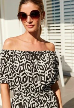 Next PUFF SLEEVE BARDOT PLAY STANDARD - Kombinezon - Black White Geo -sklep Next 744e7f2db13c476e869e9d4d9cce4e0f