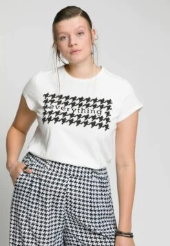 SLIM FIT - T-shirt Z Nadrukiem - Off White