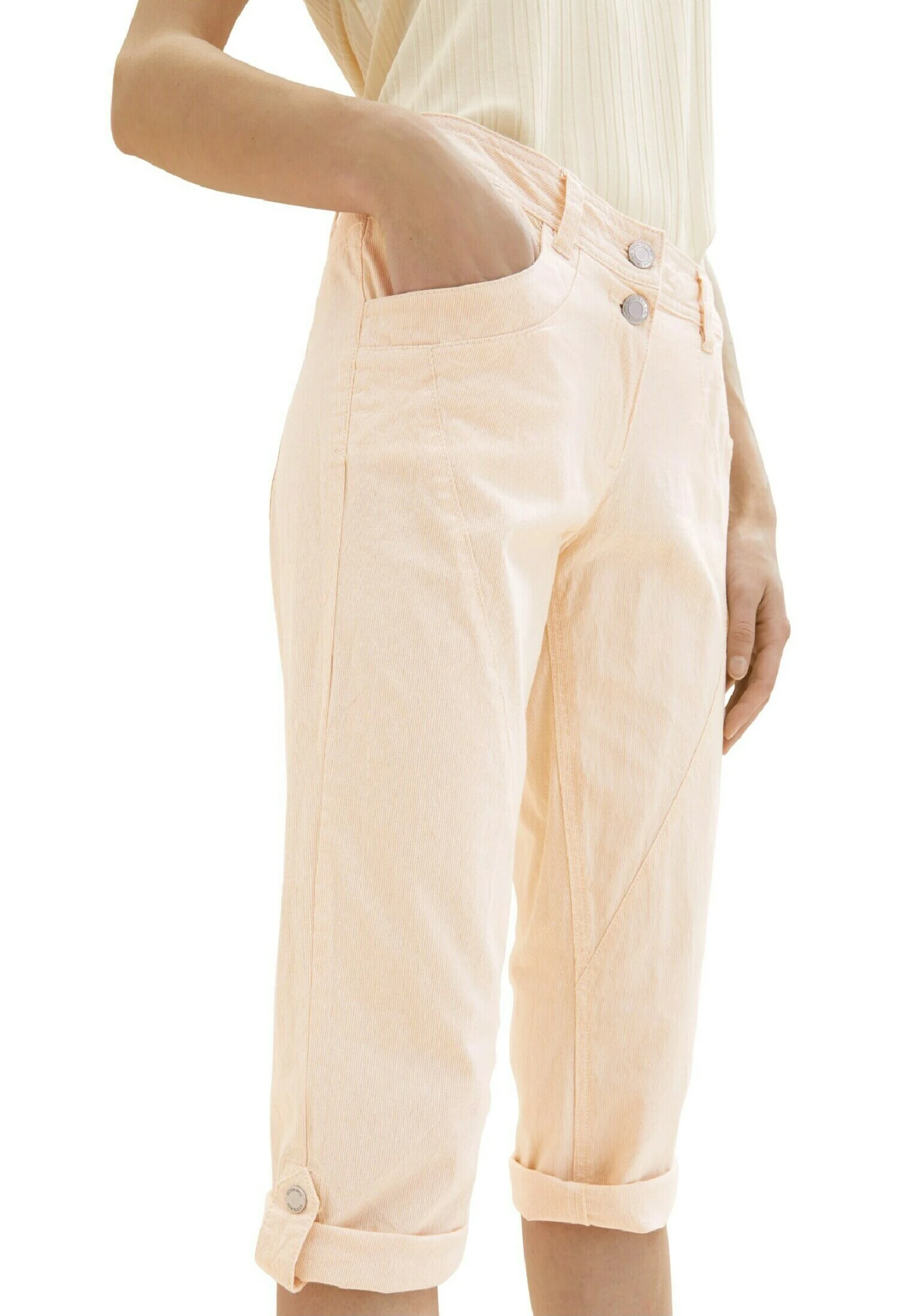 Tom Tailor 3/4 MIT TEILUNGSNAHT - Szorty - Fawn Beige Offwhite Stripe 6 Tom Tailor 3/4 MIT TEILUNGSNAHT - Szorty - Fawn Beige Offwhite Stripe - obrazek 6