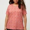 Ulla Popken T-shirt Z Nadrukiem - Pink Red Multi
