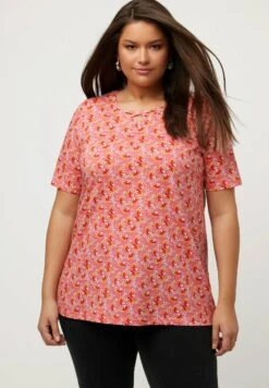 Ulla Popken T-shirt Z Nadrukiem - Pink Red Multi