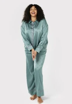 CURVE HEART BUTTON UP LONG - Piżama - Teal