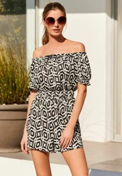 Next PUFF SLEEVE BARDOT PLAY STANDARD - Kombinezon - Black White Geo