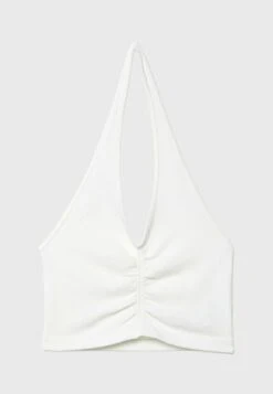 Stradivarius GATHERED HALTER - Top - White -sklep Next c01ece860ad6492abf3854fe5c5b1faf