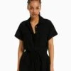 BERSHKA RUSTIC UTILITY - PLAYSUIT - Kombinezon - Black