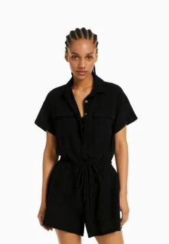 BERSHKA RUSTIC UTILITY - PLAYSUIT - Kombinezon - Black