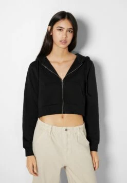 BERSHKA CROPPED - Bluza Rozpinana - Black