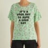 KURZER HALBLANGEN ÄRMELN UND GOOD DAY PRINT - Piżama - Pastel Green Good Day Print