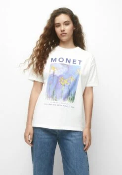 PULL & BEAR MONET WITH LANDSCAPE PRINT - T-shirt Z Nadrukiem - White