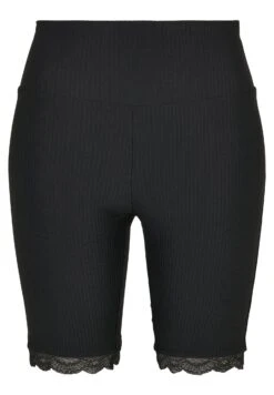 URBAN CLASSICS LADIES HIGH WAIST RIB LACE HEM CYCLE SHORTS - Szorty - Schwarz