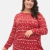 Zizzi MIT WEIHNACHTSMOTIV - Bluzka Z Długim Rękawem - Tango Red White Aop