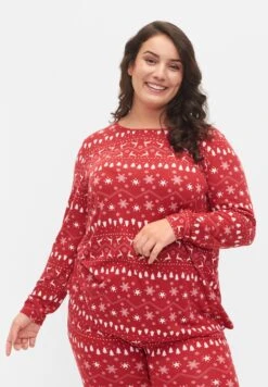Zizzi MIT WEIHNACHTSMOTIV - Bluzka Z Długim Rękawem - Tango Red White Aop