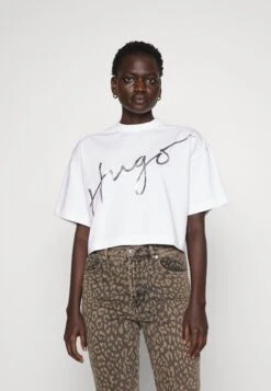 Hugo CROPPED TEE - T-shirt Z Nadrukiem - White