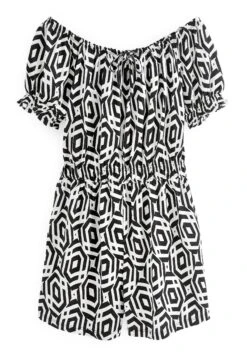 Next PUFF SLEEVE BARDOT PLAY STANDARD - Kombinezon - Black White Geo -sklep Next e8f24ee5ba74442c81178dcc48201772