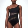 Oysho SHEER PANEL ASYMMETRIC - Kostium Kąpielowy - Black