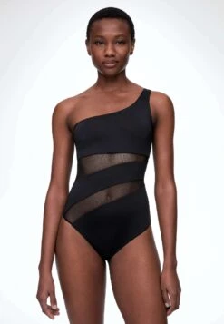 Oysho SHEER PANEL ASYMMETRIC - Kostium Kąpielowy - Black