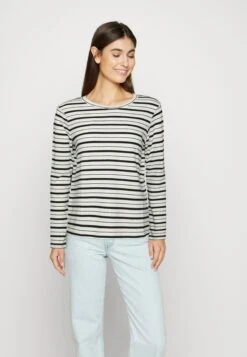 Tom Tailor CREW NECK STRIPE LONGSLEEVE - Bluzka Z Długim Rękawem - Offwhite/black