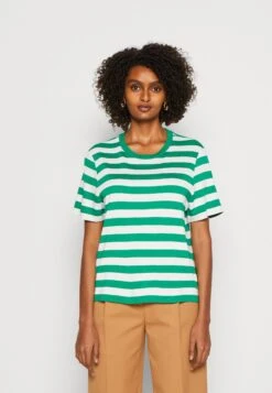 Marc O'Polo DENIM SHORTSLEEVE ROUNDNECK WIDE SLEEVES STRIPED - T-shirt Z Nadrukiem - Multi/amazon Green